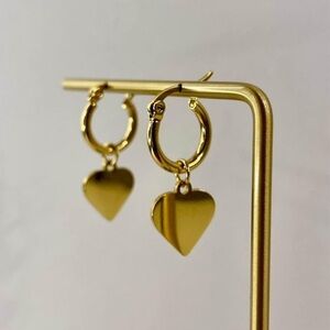 Beautiful Pair of High Quality Gold Plated French Heart Hoop Earrings